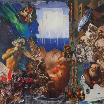 La chute -  Composition inspirée des Métamorphoses d\\\'Ovide -  Collage sur papier canson -   H. 50 cm x L. 65 cm -    Prix de vente : 250 euros