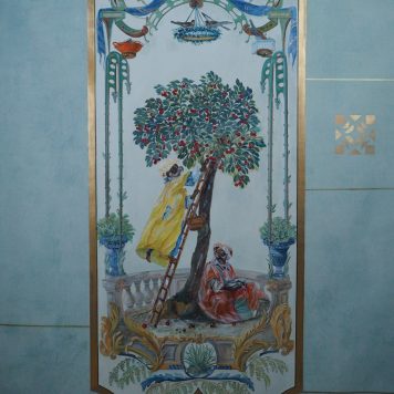 Chinoiserie - Indra et le cerisier - Huile sur toile -  H. 202 cm x L. 110 cm  