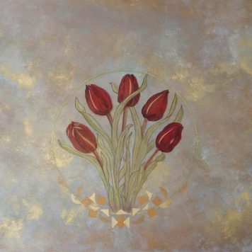 Les tulipes, Technique mixte sur toile - Format paysage H. 73 cm x L. 92